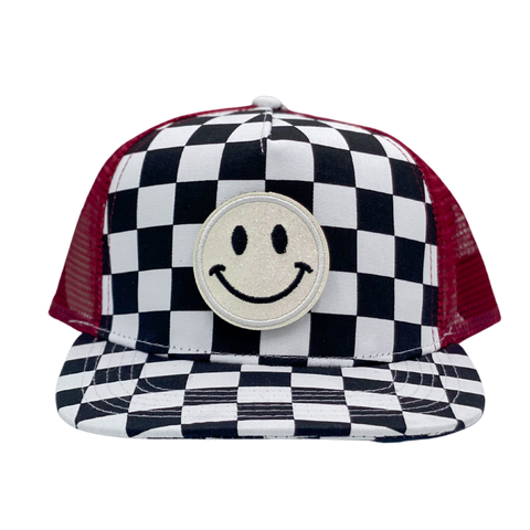 "Burgundy Checkmate" Velcro Trucker Hat - Junior Sized