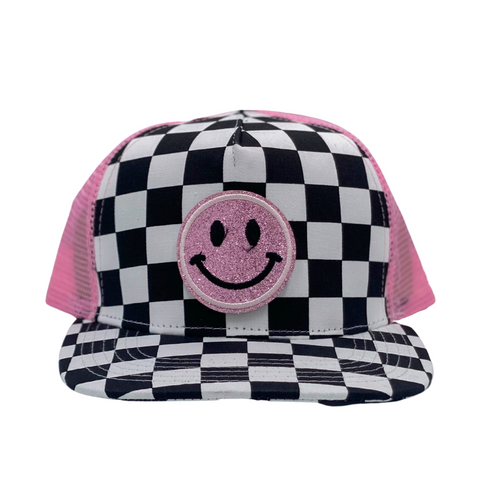 "Bubble Gum Checkmate" Velcro Trucker Hat - Junior Sized