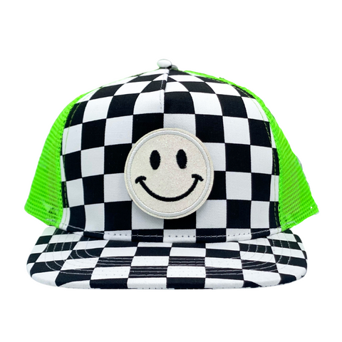 "Lime Checkmate" Velcro Trucker Hat - Junior Sized