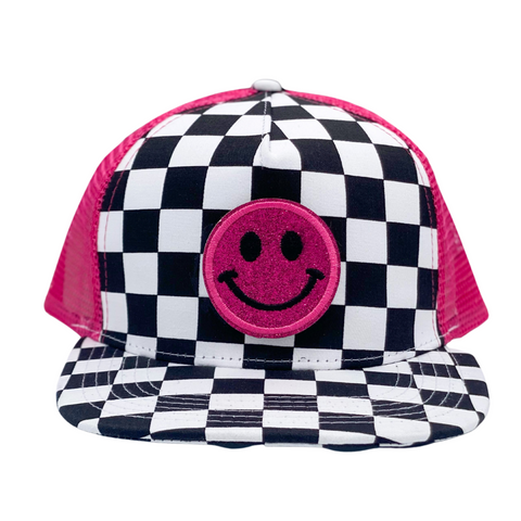"Hot Pink Checkmate" Velcro Trucker Hat - Junior Sized